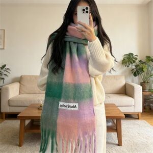 Acne Green and Pink Plaid Scarf